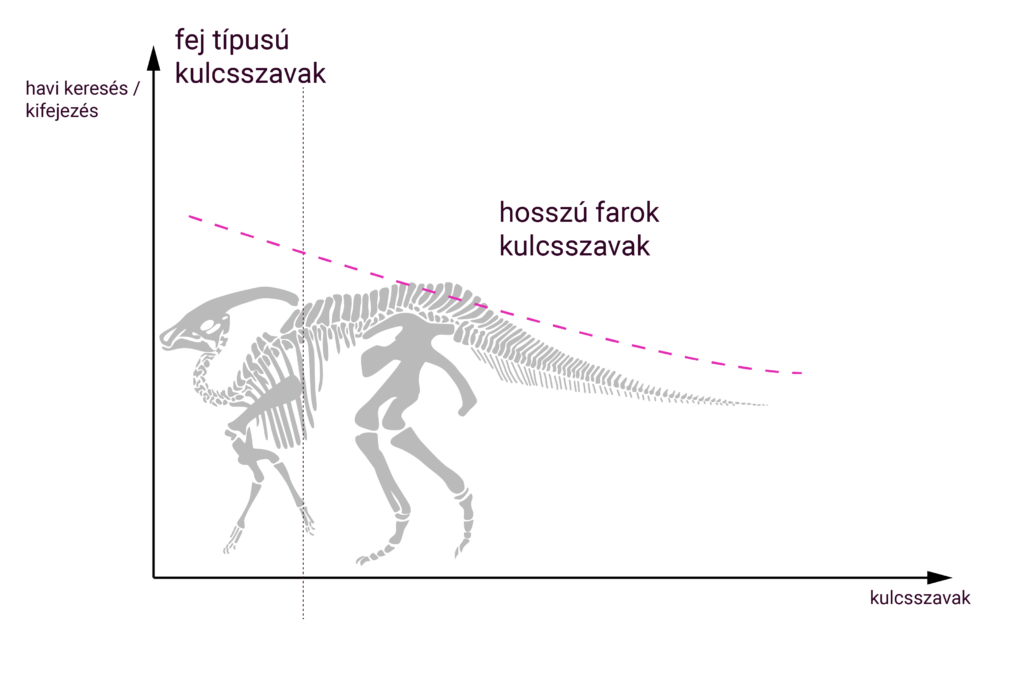 long tail seo keresési görbéje behatárolt téma esetén. mint egy parasaurolophus